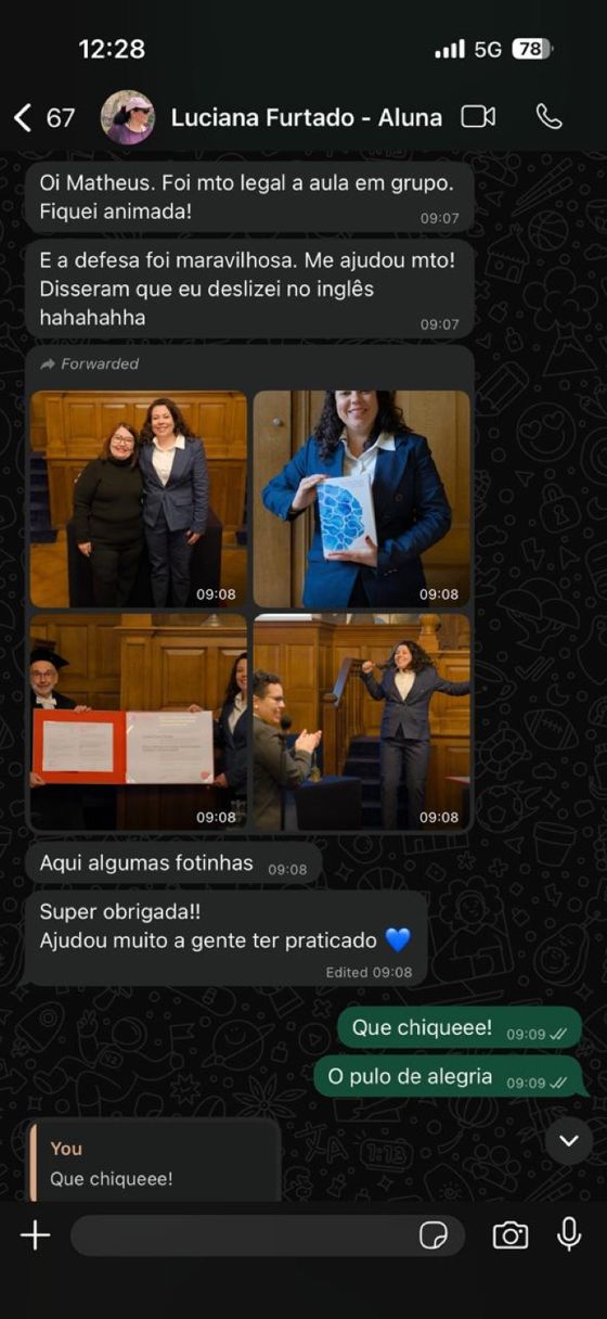 Conversa de WhatsApp com a aluna Luciana sobre sua evolução